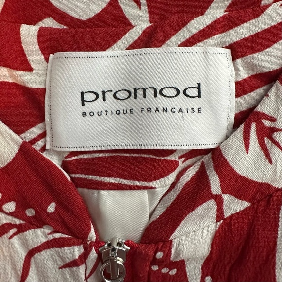 Promod Red Tropical Print Full Zip Casual Jacket S bird floral lightweight ivory - Picture 5 of 5
